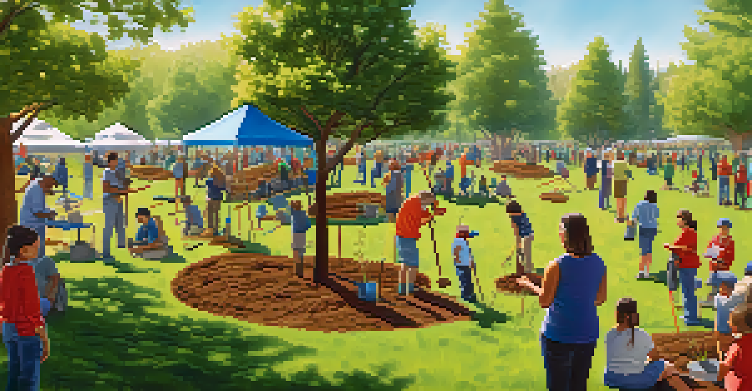 Residents of Redwood City planting trees together in a community event, surrounded by a lush green forest.