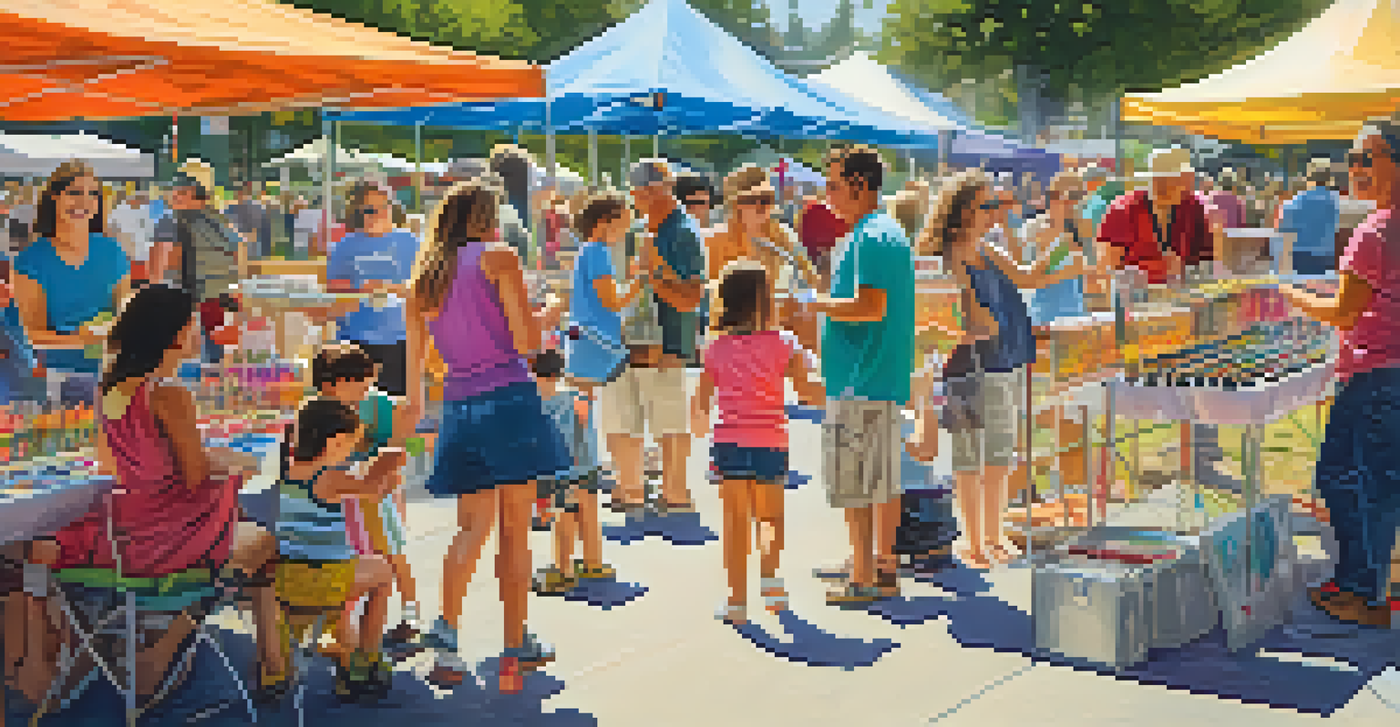 A family participating in craft activities at the Redwood City Art and Wine Festival, surrounded by art and music.