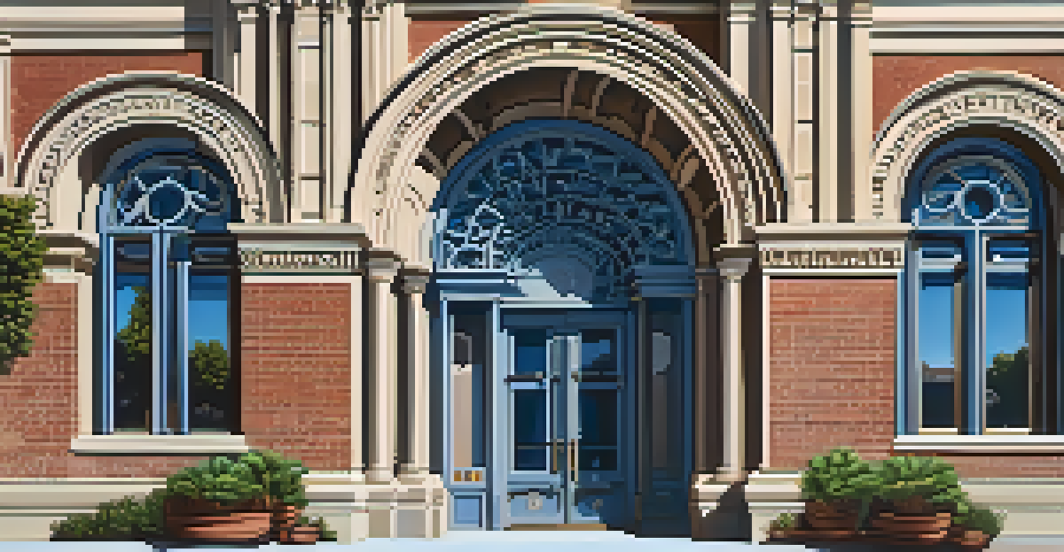 Close-up of the San Mateo County History Museum showcasing Romanesque architecture details.
