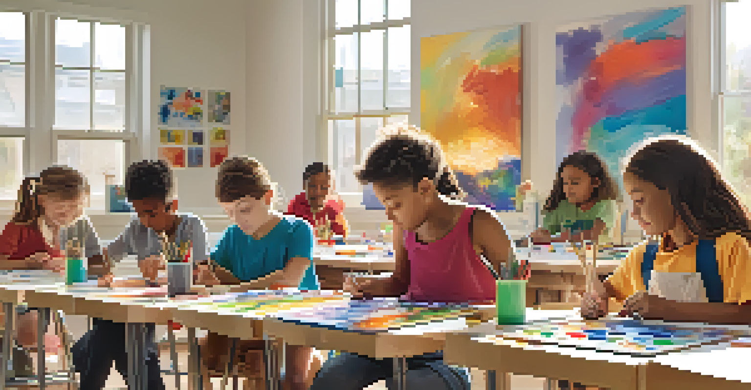 Children participating in an after-school art class, painting on canvases with vibrant colors.