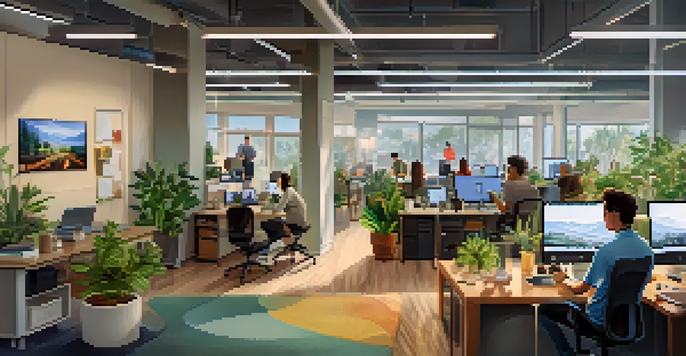 A vibrant scene of diverse employees engaged in video conferencing from their homes, representing remote work in the tech industry.