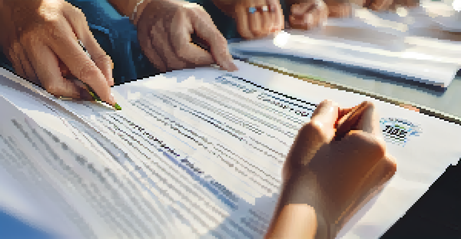 A close-up of diverse hands signing a petition at a local event, with flyers and a clipboard visible, showing community engagement.