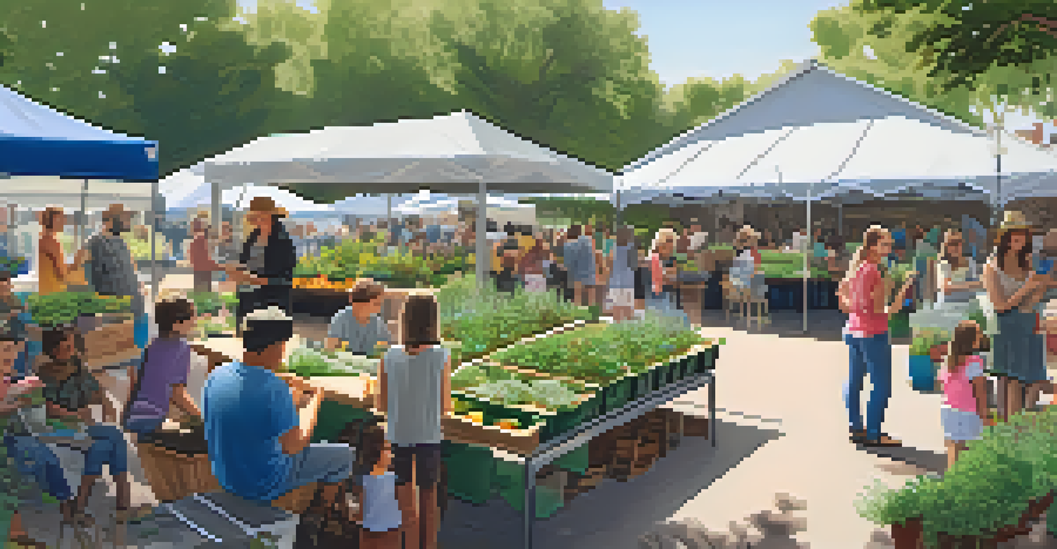 A workshop on sustainable gardening at a farmers market, with people learning and engaging.