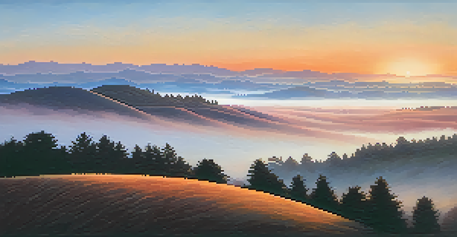 A stunning sunset over hills in Redwood City with vibrant colors and a layer of marine fog, creating a picturesque evening scene.