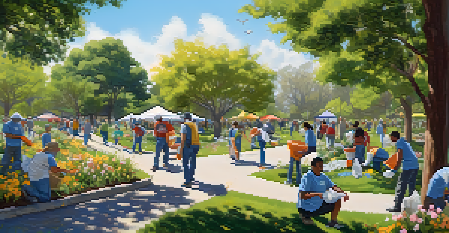 Residents participating in a community clean-up event in a park in Redwood City.