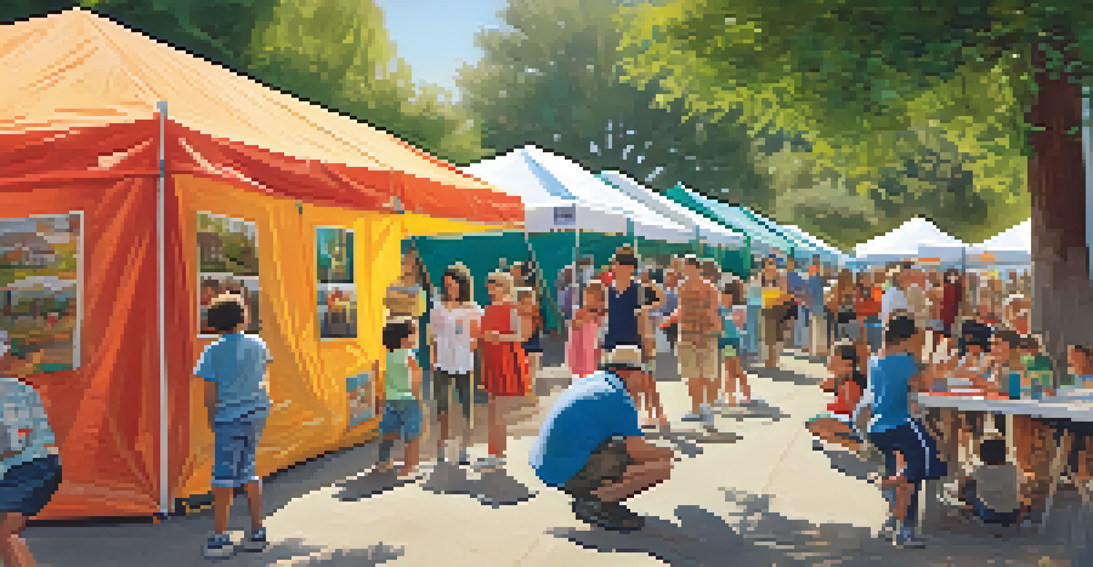 A lively outdoor community event at a Redwood City museum with families enjoying interactive workshops.