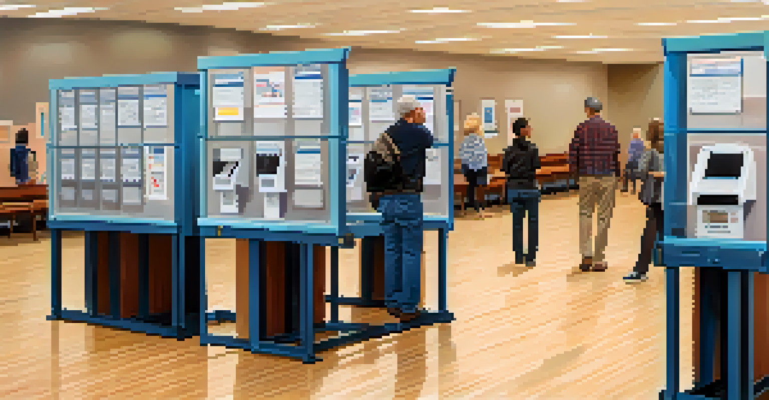 A modern polling place in Redwood City with electronic voting machines and diverse voters participating in the electoral process.