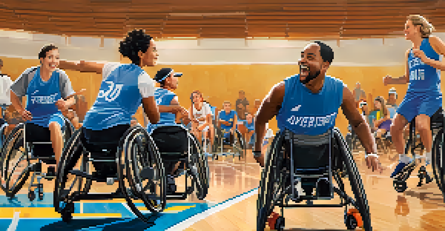 Athletes in wheelchairs competing in a basketball game, highlighting inclusivity and teamwork.