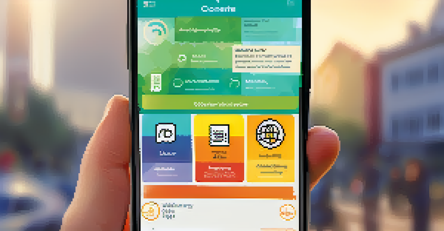 A close-up of a smartphone with a civic engagement app, highlighting its user-friendly interface and vibrant icons.