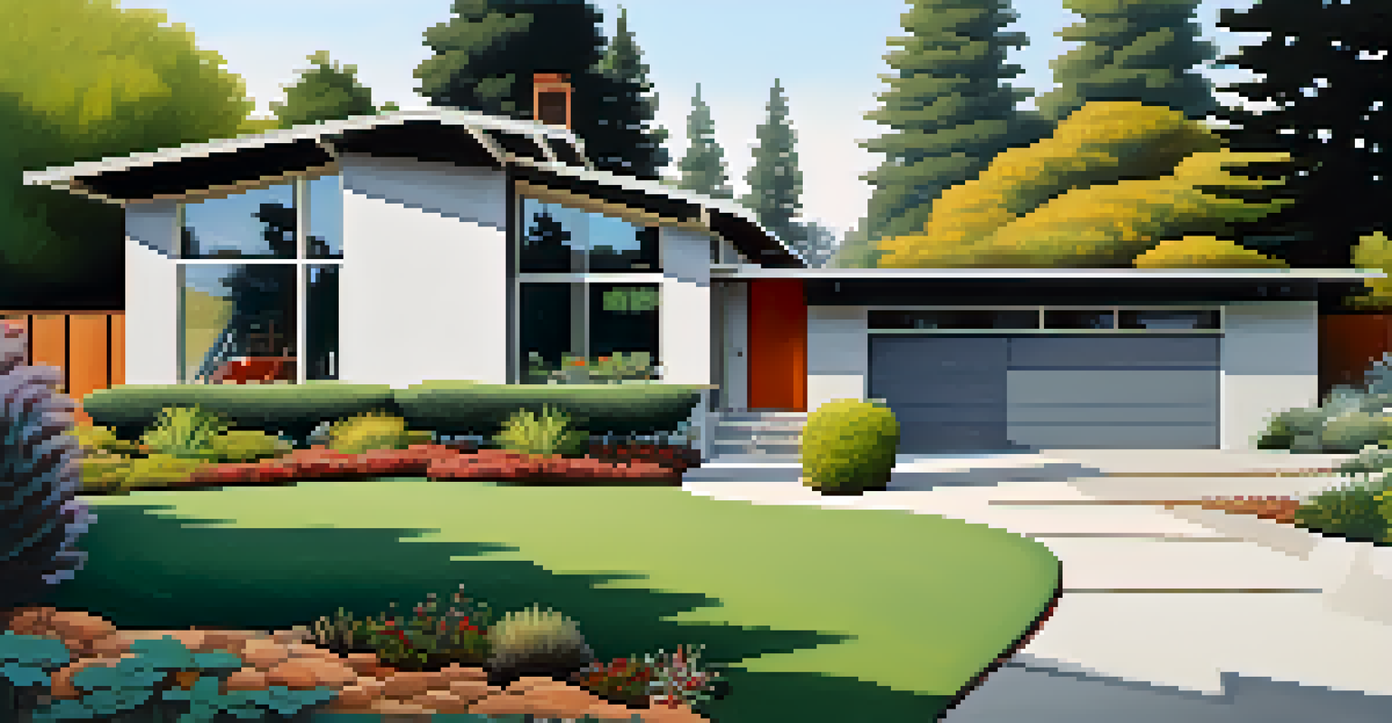 A Mid-Century Modern house with large windows and a garden, blending harmoniously with its natural surroundings.