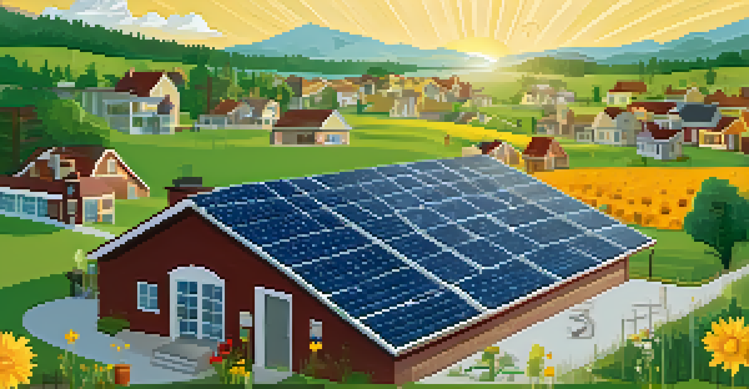 An infographic showcasing the benefits of community solar programs, featuring icons for savings, environment, and community around solar panels.