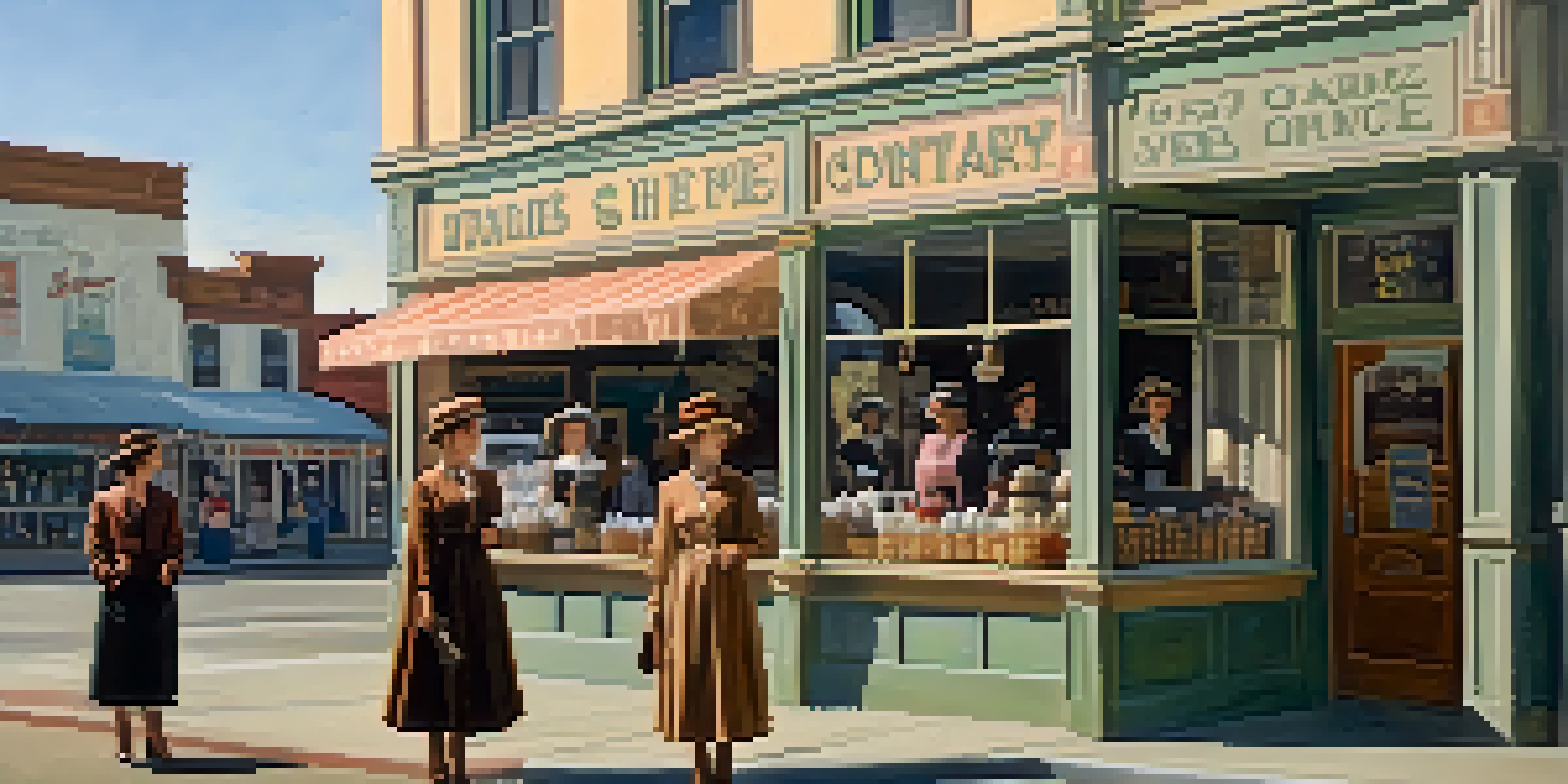 A historic scene of women in early 20th century attire outside a shop in Redwood City, showcasing their entrepreneurial spirit.
