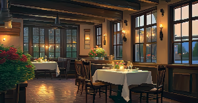 An intimate restaurant table set for two with candles, flowers, and Italian dishes, creating a warm and romantic atmosphere.