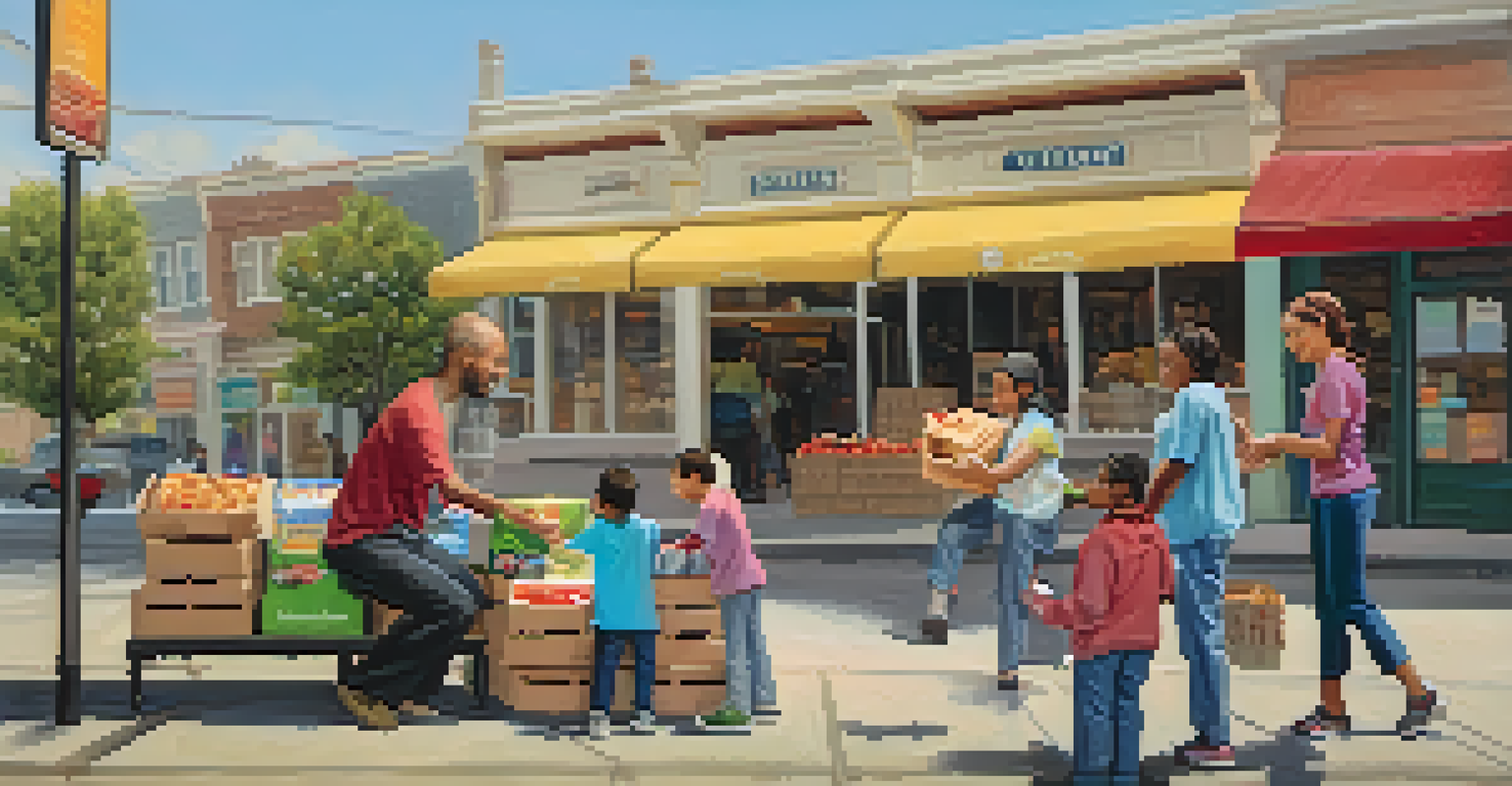 A volunteer giving a food package to a family, highlighting a moment of compassion in a community setting.
