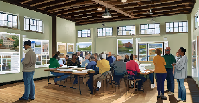 Residents participating in a community workshop about preservation in a historic building.