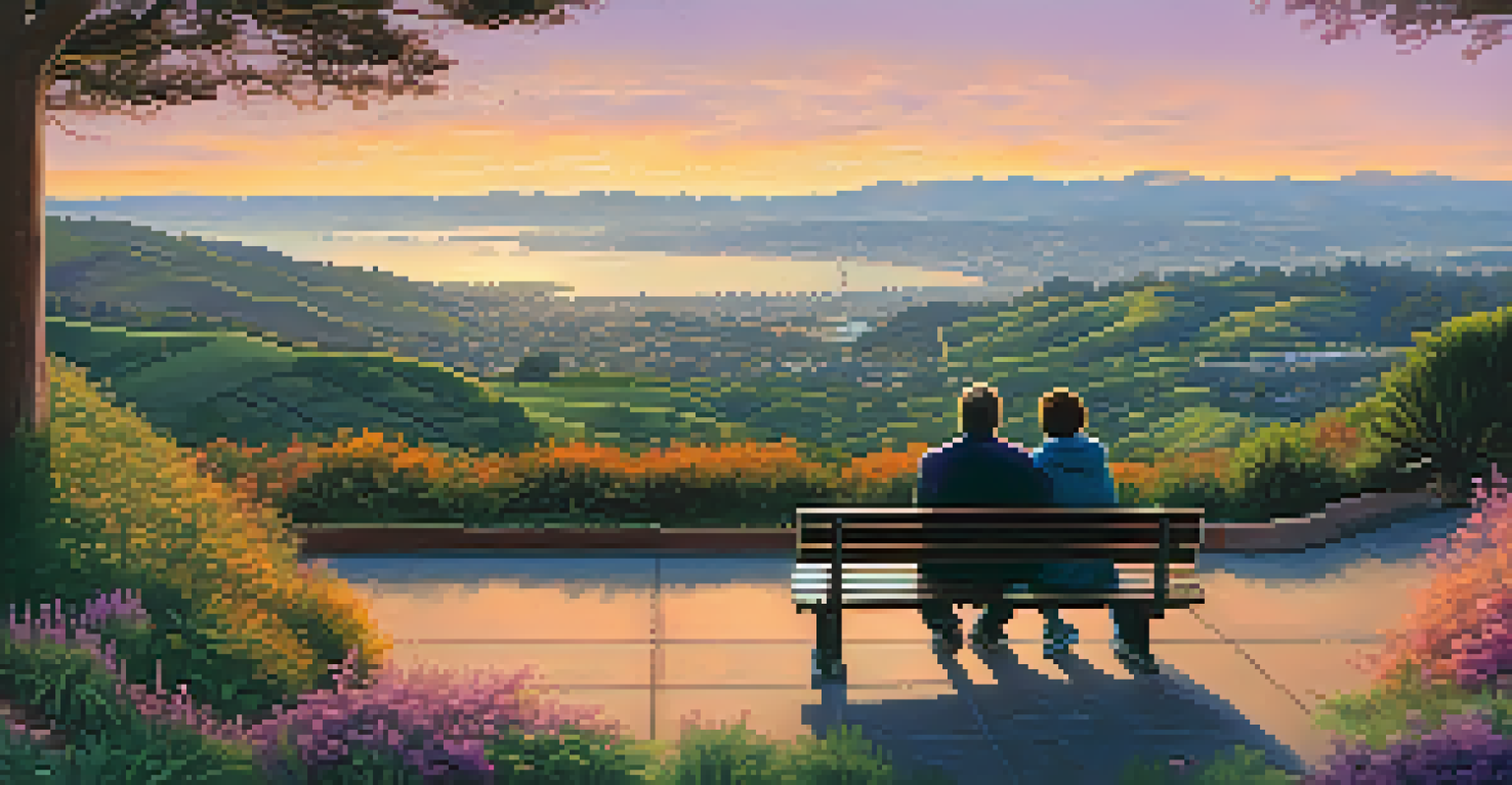 A stunning sunset view from Stanford Hills Park overlooking the Bay Area.