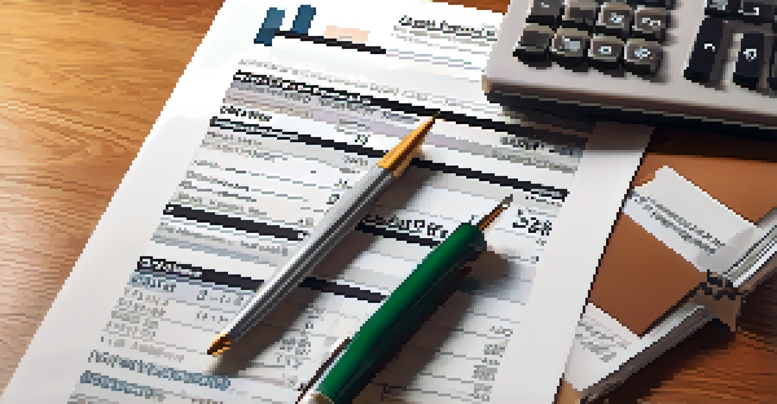 A close-up of a financial document with interest rate figures on a wooden desk, surrounded by a calculator and a coffee cup.