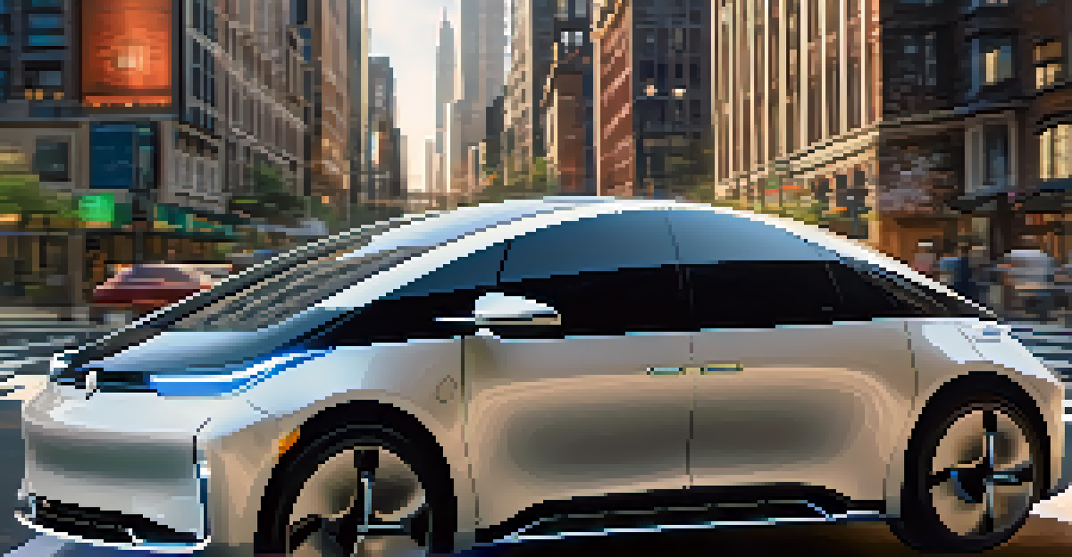 Detailed view of the sensor array on a self-driving car, with a blurred city background, showcasing advanced technology.