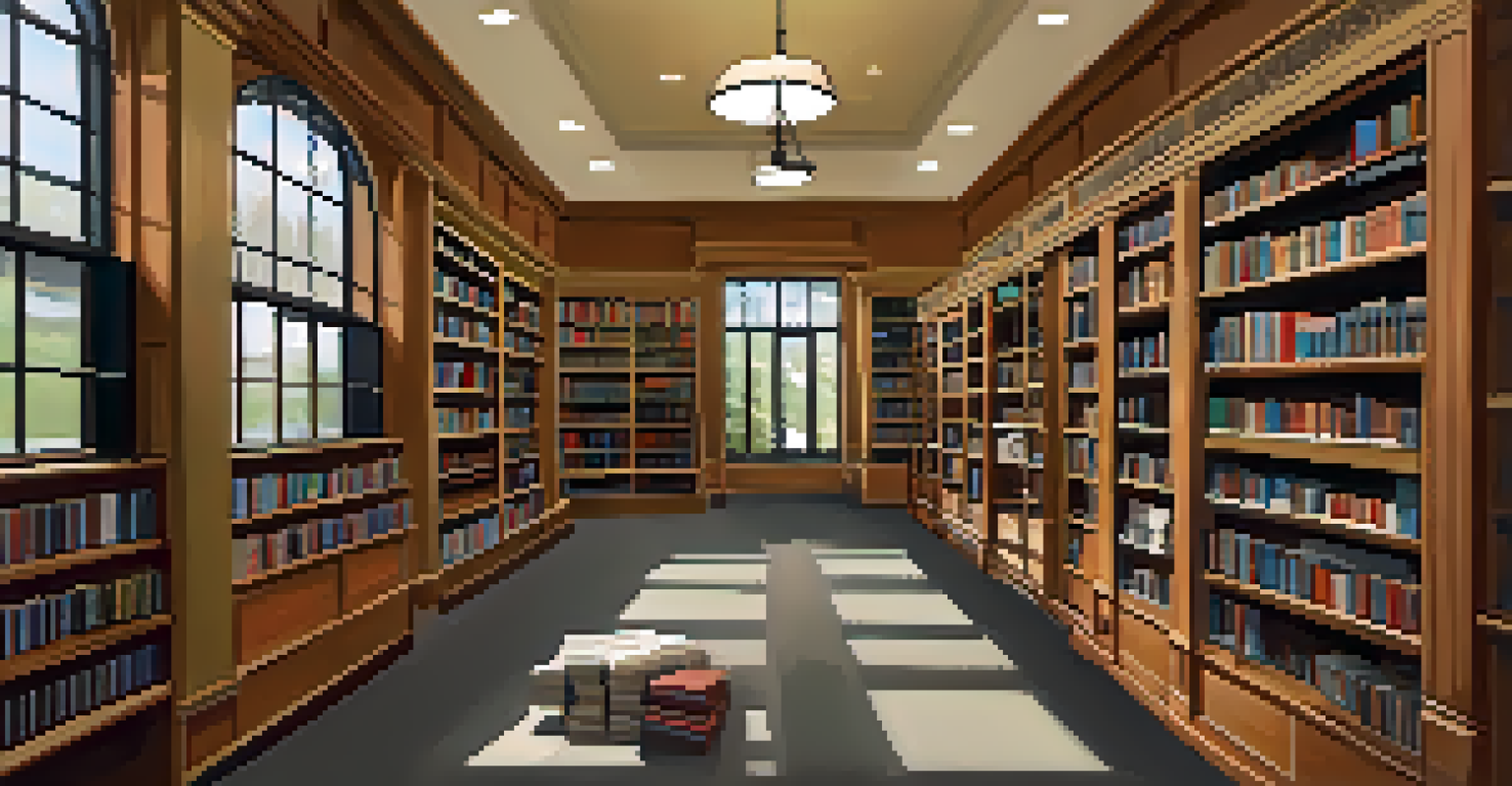 A cozy library room filled with books and historical artifacts, with a person researching.