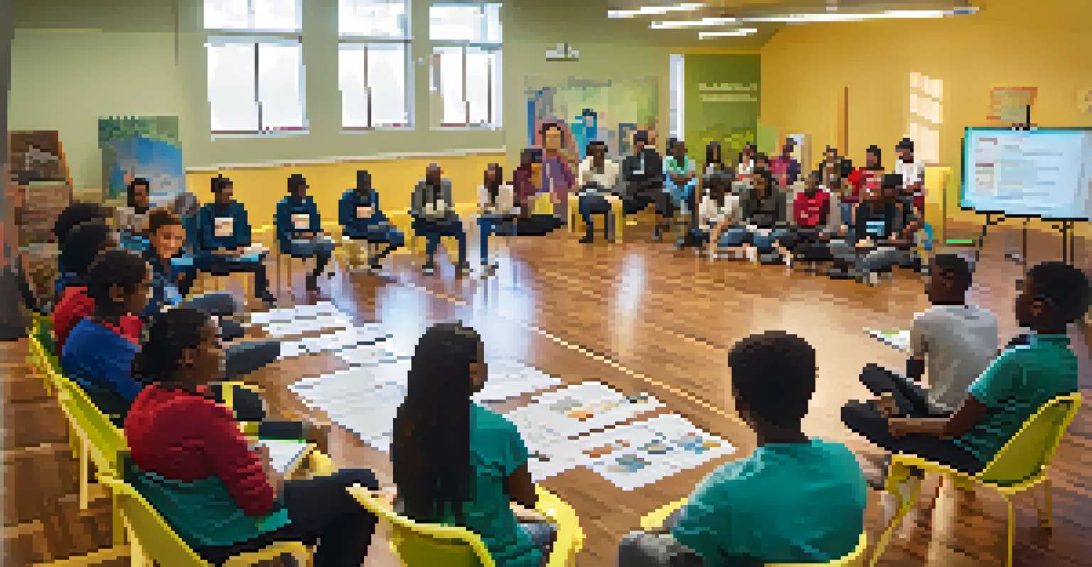 Young individuals participating in a leadership workshop at a community center, with a speaker and educational materials.