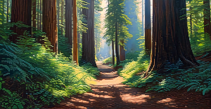 A picturesque hiking trail in Redwood City with redwood trees and hikers enjoying the outdoors.