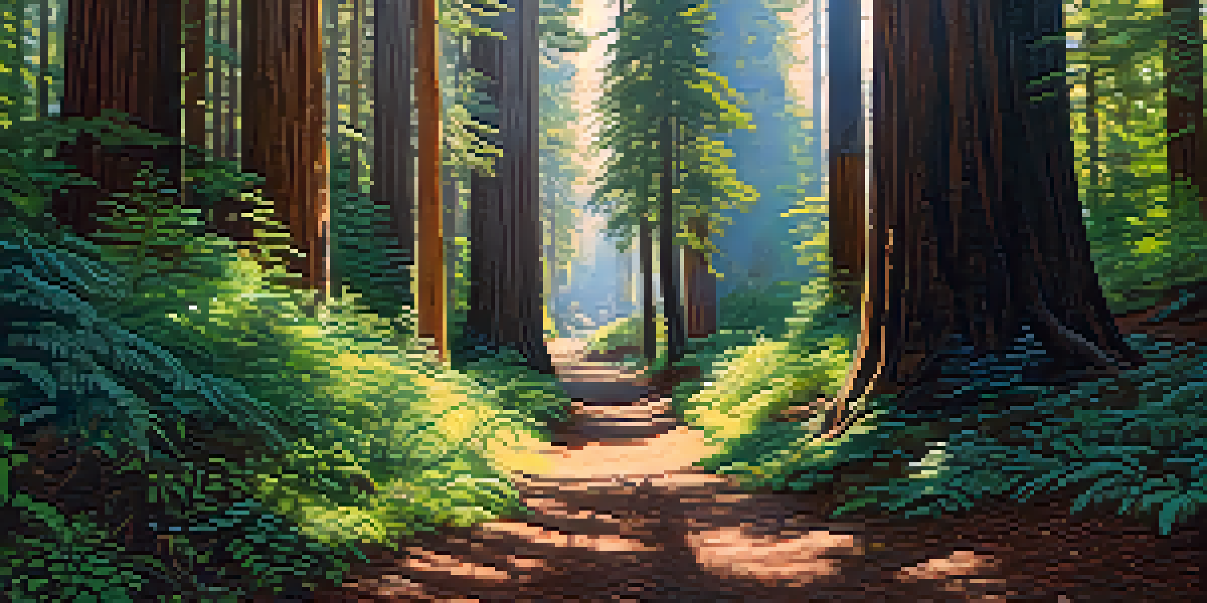 A picturesque hiking trail in Redwood City with redwood trees and hikers enjoying the outdoors.