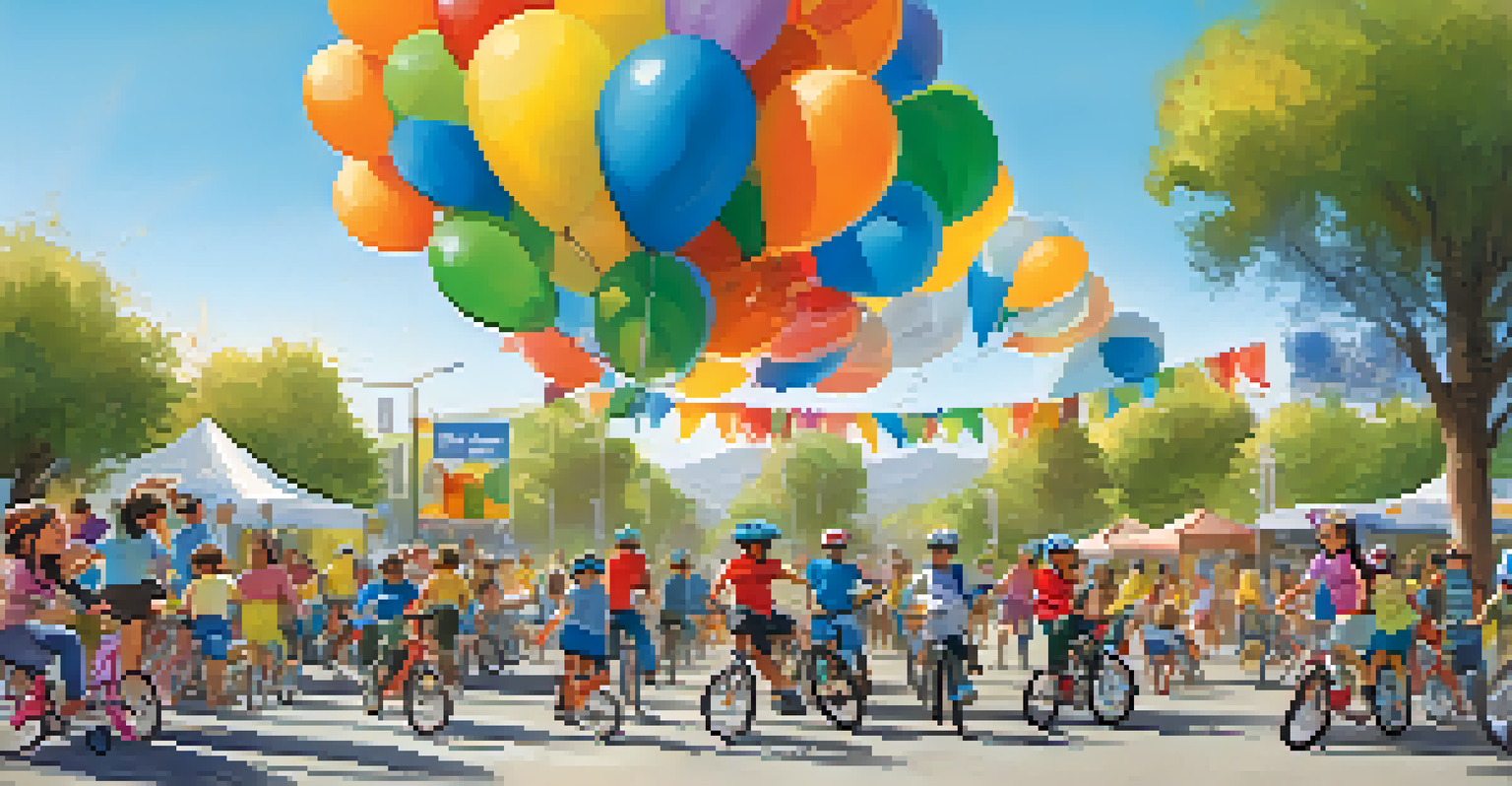 A community biking event in Redwood City with families engaging in workshops and enjoying a festive atmosphere.