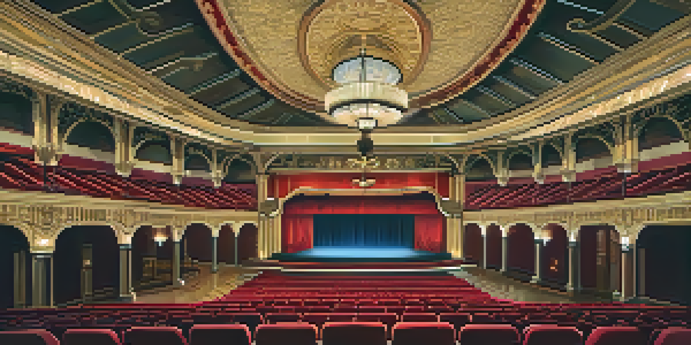 The luxurious interior of the Fox Theatre, featuring vintage architecture, red velvet seats, and warm lighting, creating a nostalgic atmosphere.