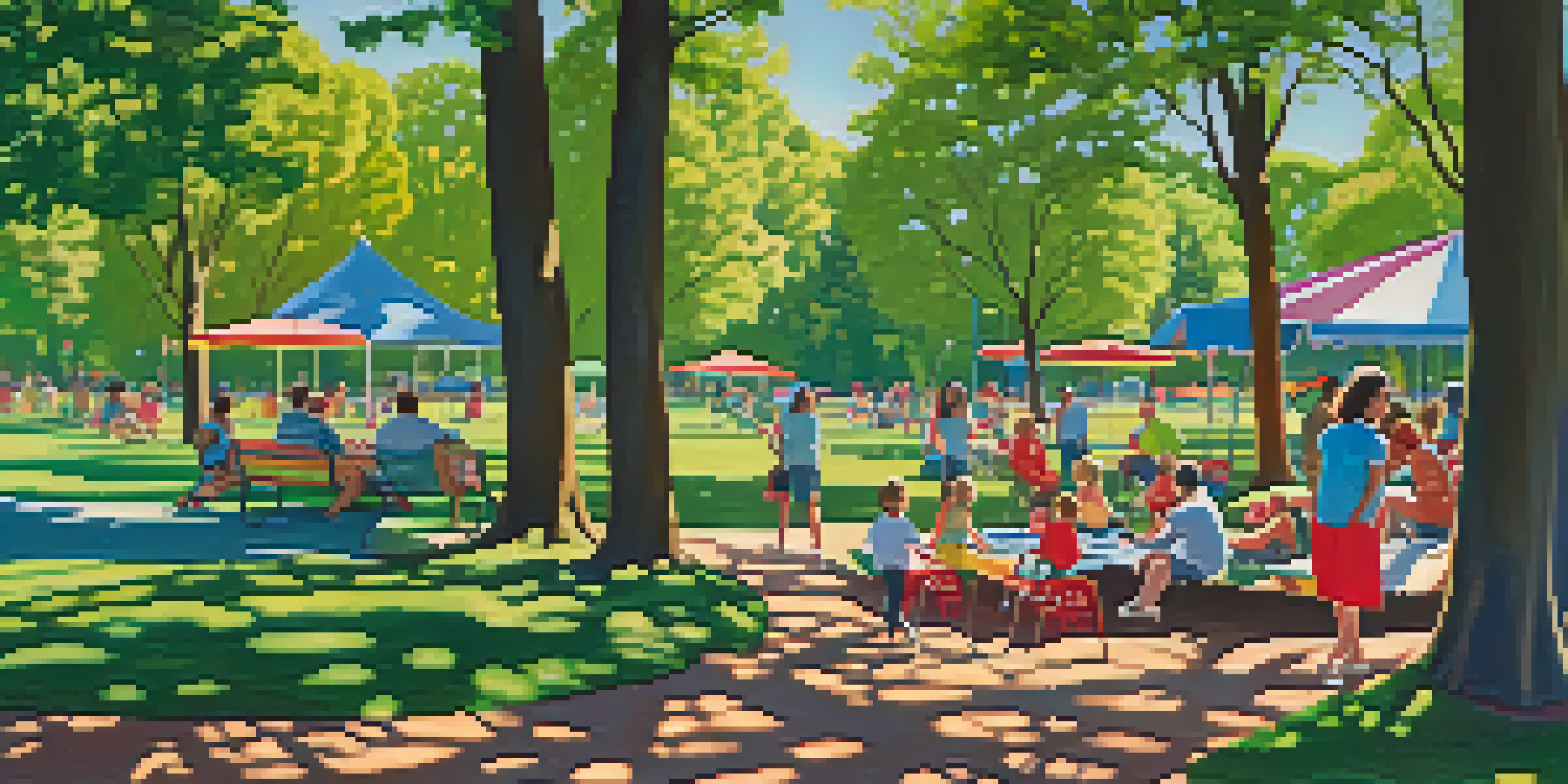 Families enjoying a sunny picnic at Red Morton Park, with children playing on the playground in the background.