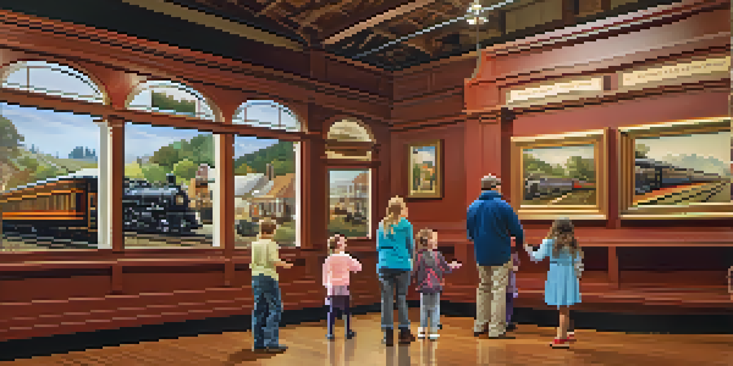 A family of four interacting with exhibits in the San Mateo County History Museum, surrounded by historical artifacts and engaging displays.