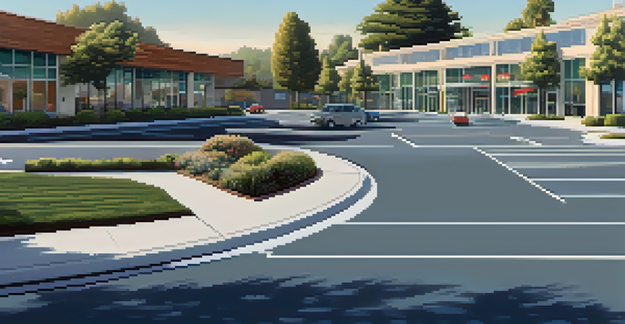 A close-up view of a clean and well-maintained parking lot in Redwood City with clear signage and modern lighting.