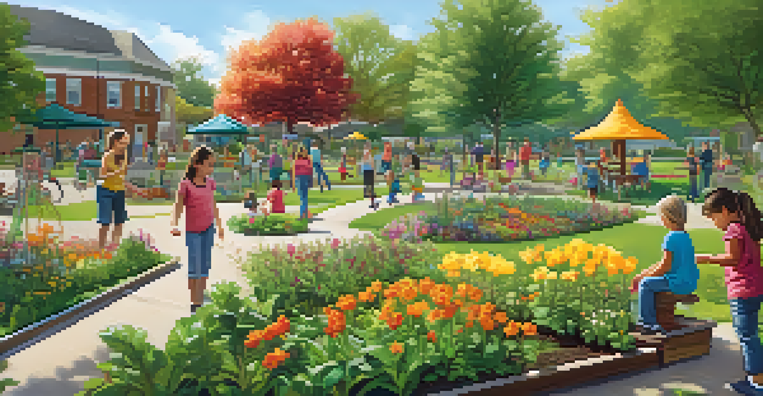 Families participating in gardening activities at Stafford Park, with a playground visible in the background.