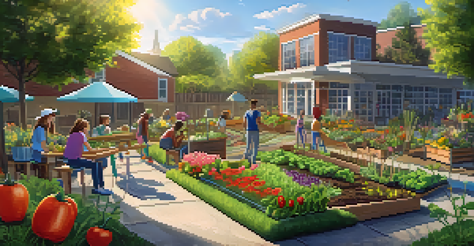 Students working together in an outdoor garden, planting flowers and vegetables while discussing their project.