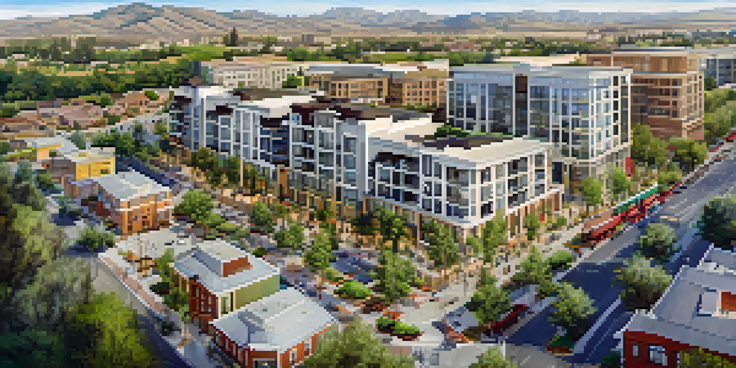 An aerial view of Redwood City showing construction projects, housing developments, and green spaces.