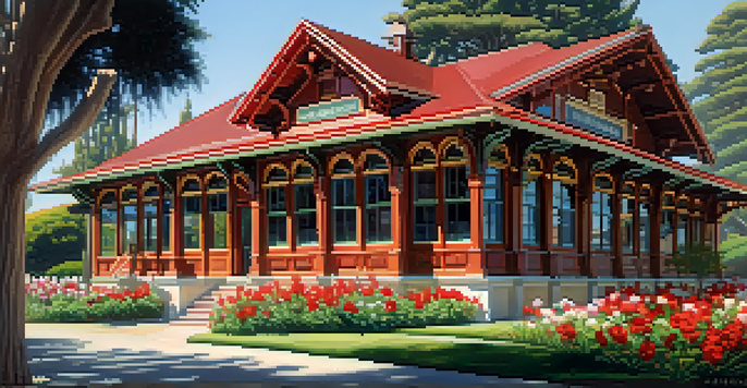 A vibrant image of the Redwood City Train Depot, highlighting its architectural beauty and surrounding nature.
