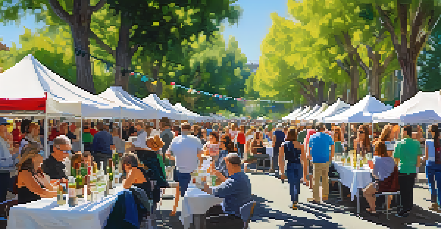 A festive outdoor art and wine festival in Redwood City with booths showcasing local art and wine tasting.