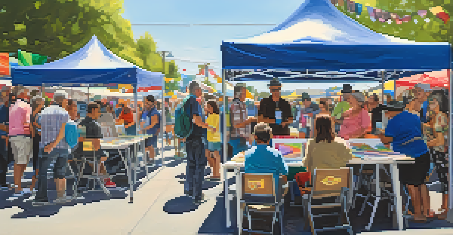 An outdoor art festival with local artists displaying their work and community members engaging in creative activities.