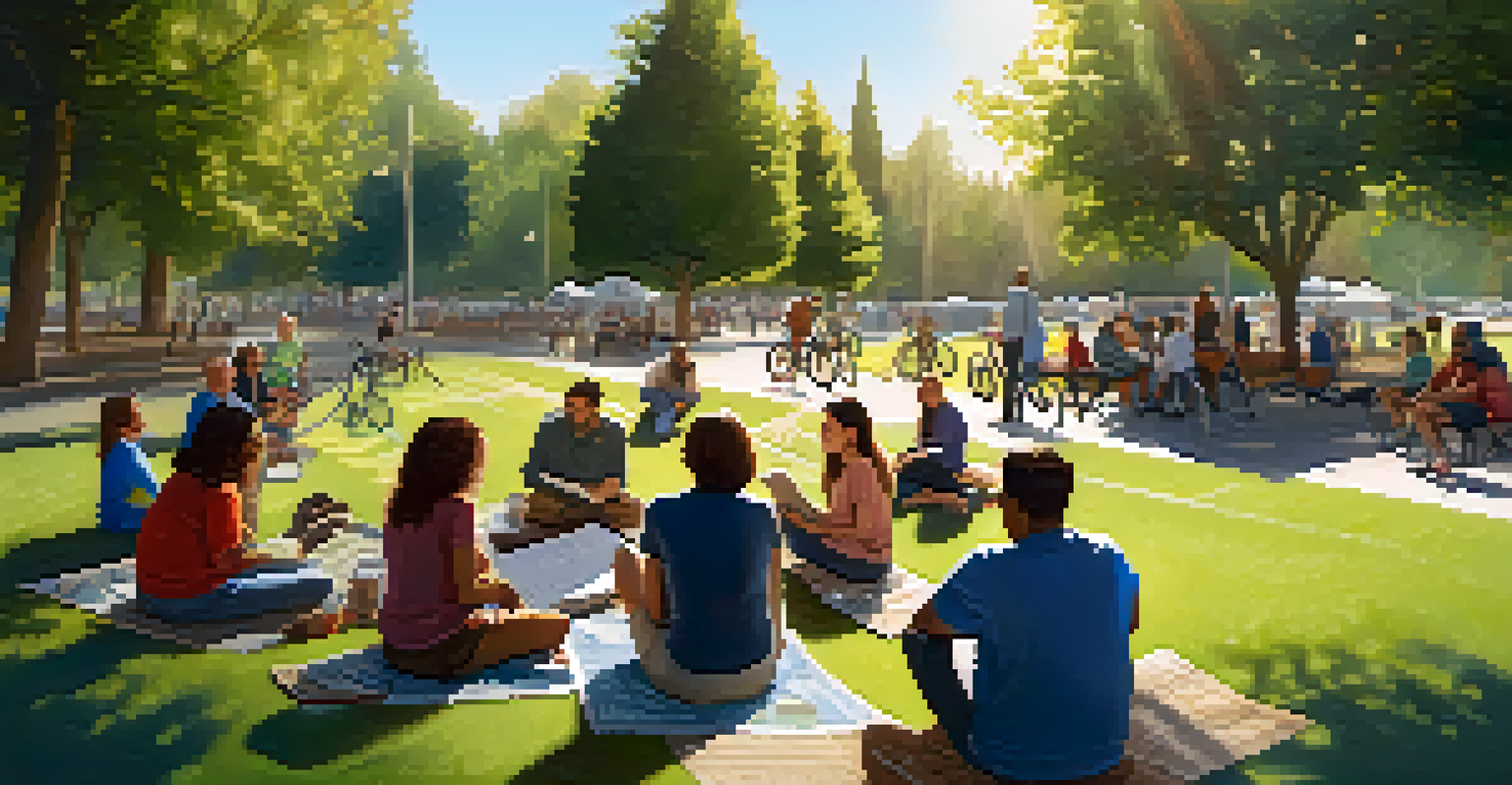 Residents of Redwood City gathered in a park for a community meeting about bicycle lane improvements, with maps and discussions in progress.