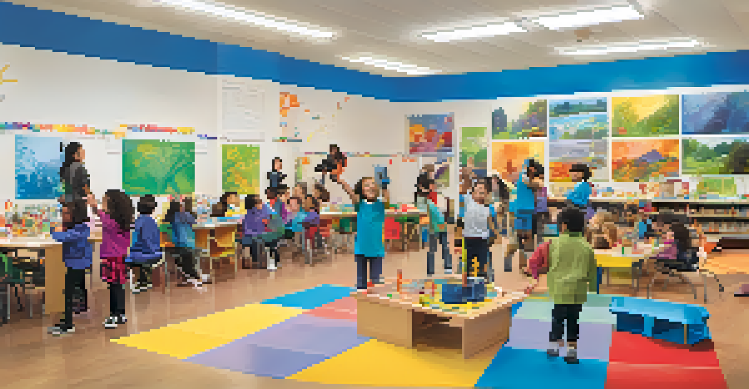 Children engaged in fun activities in a colorful community center after school.