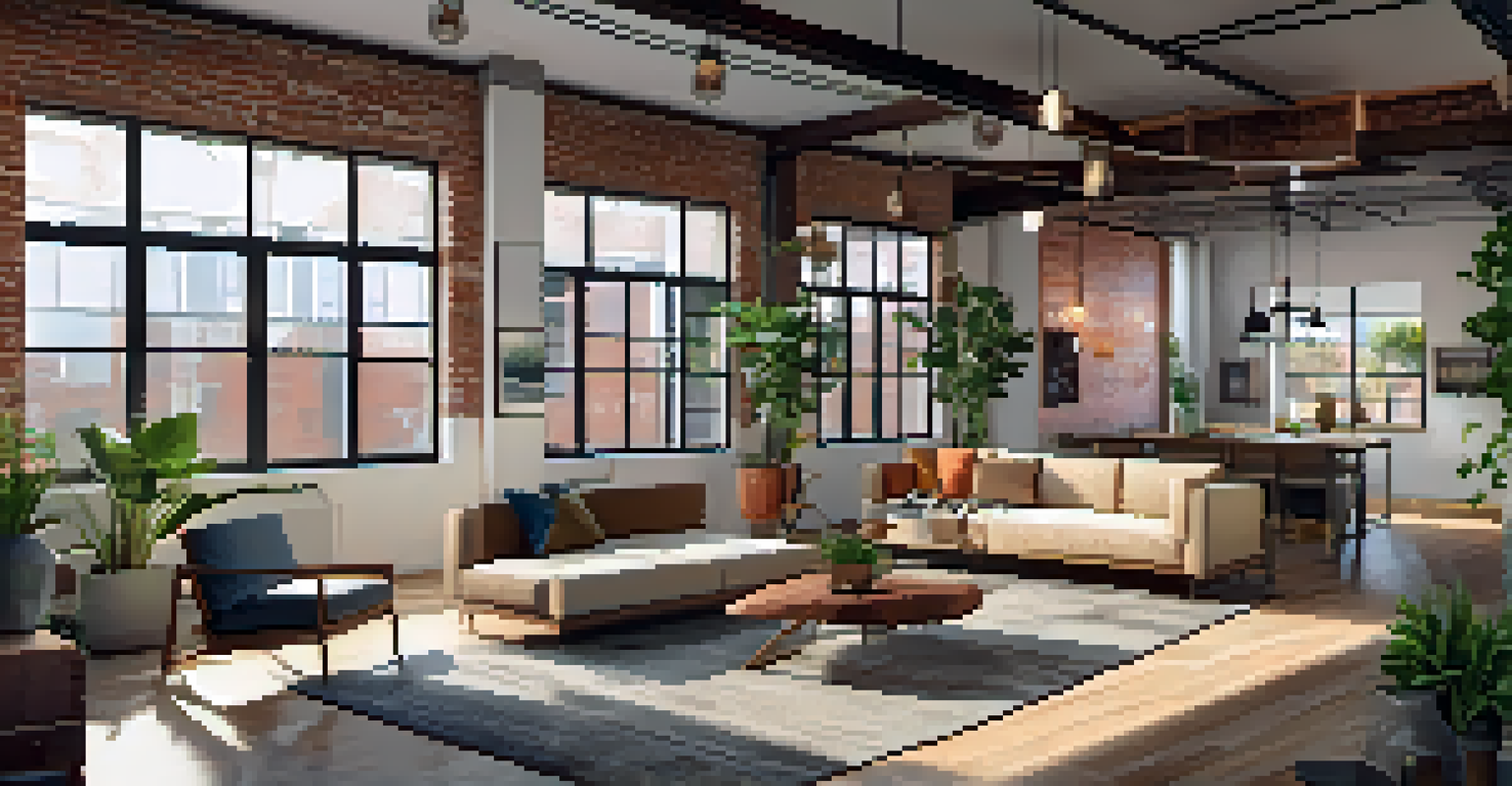 Stylish interior of a repurposed warehouse in Redwood City, showcasing modern affordable housing with exposed brick walls and natural light.