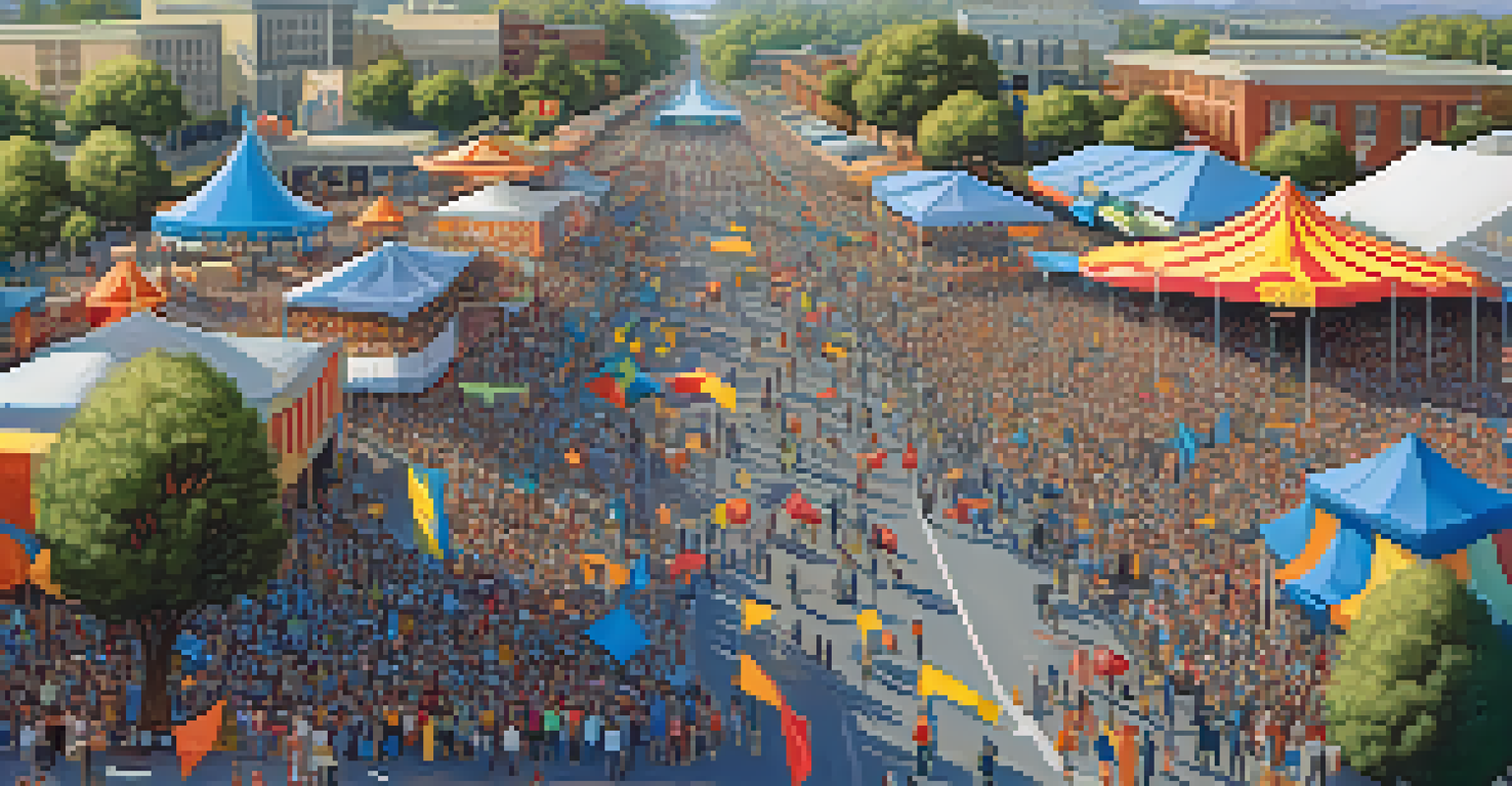 Aerial view of a community event in Redwood City with a large crowd and visible surveillance systems, showcasing safety and enjoyment.