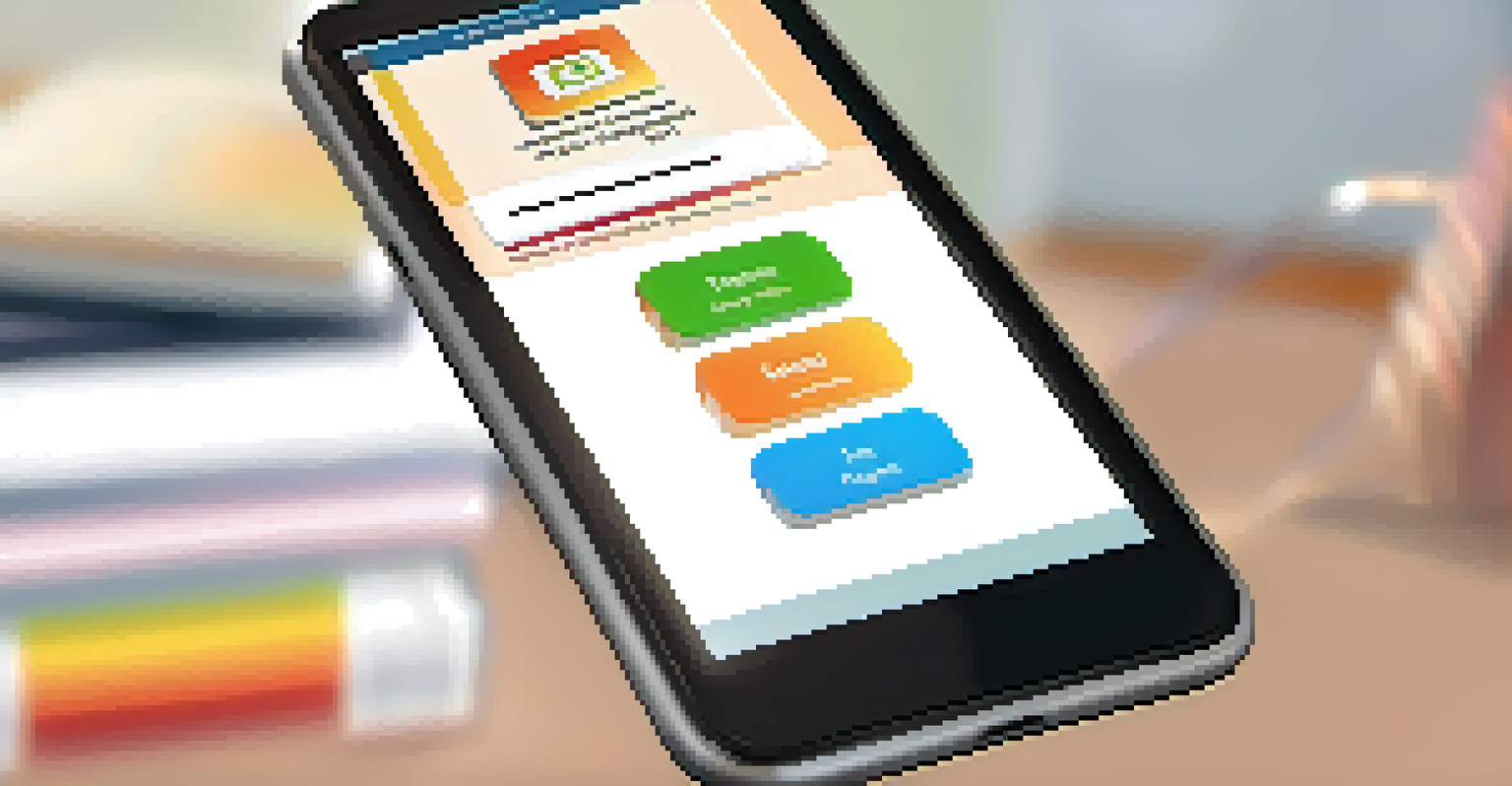 A smartphone showing an interactive online learning app with colorful graphics, set in a cozy home environment.
