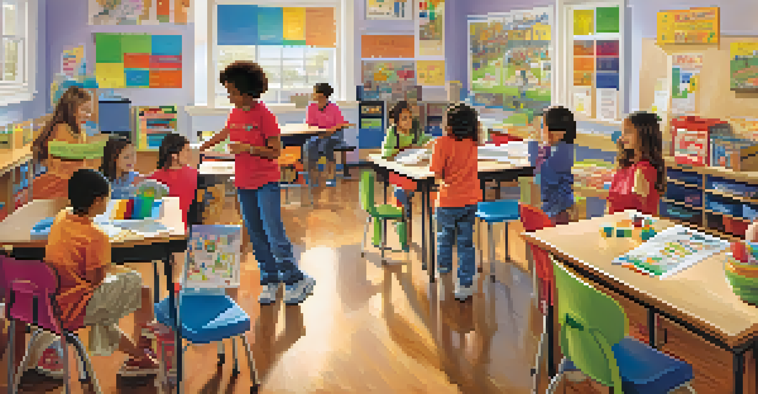 Children engaging in after-school activities with mentors in a vibrant, educational environment, surrounded by arts and crafts materials.