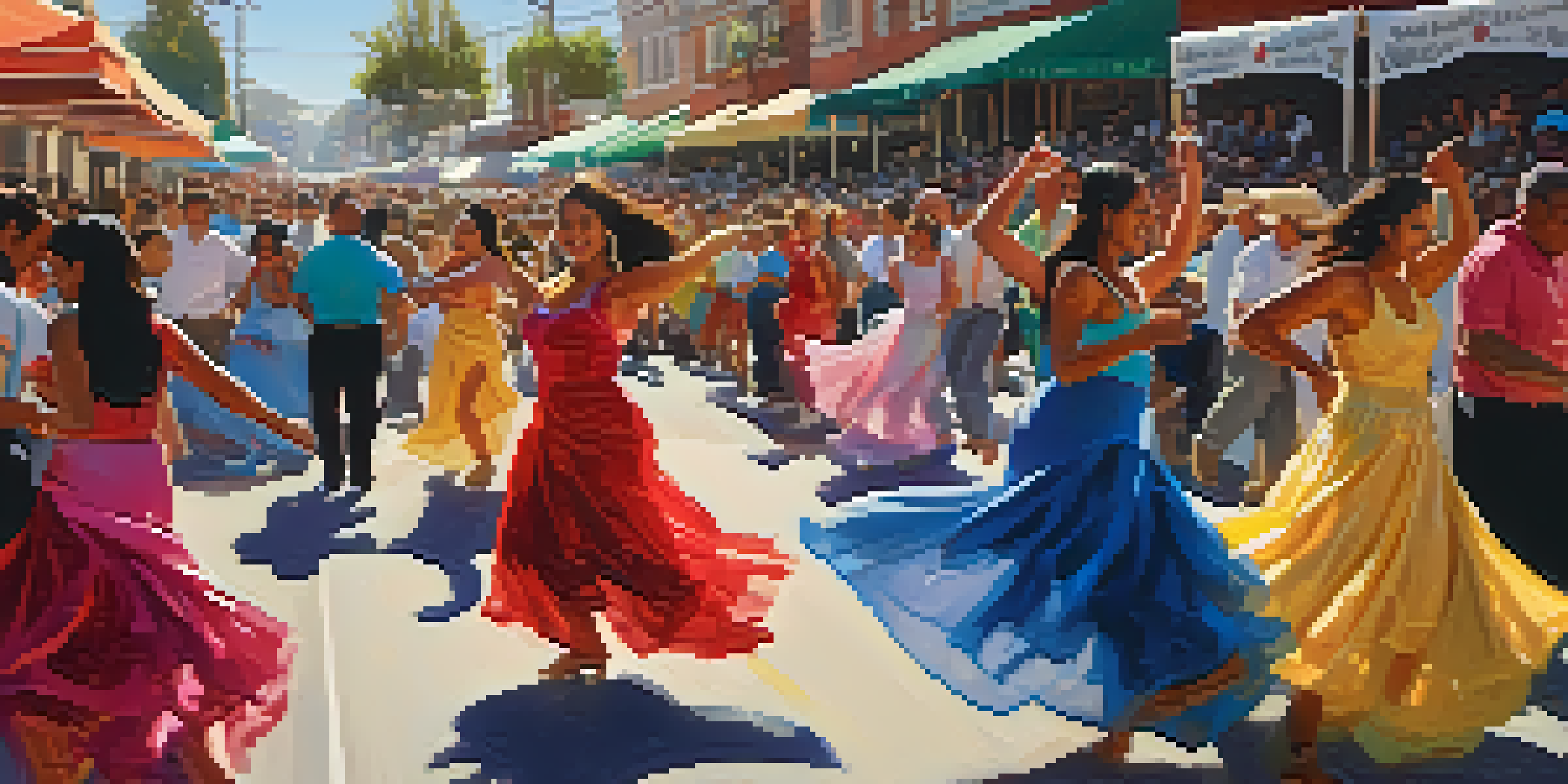 A lively salsa festival in Redwood City with dancers in colorful costumes and local food stalls, capturing the vibrant cultural exchange.