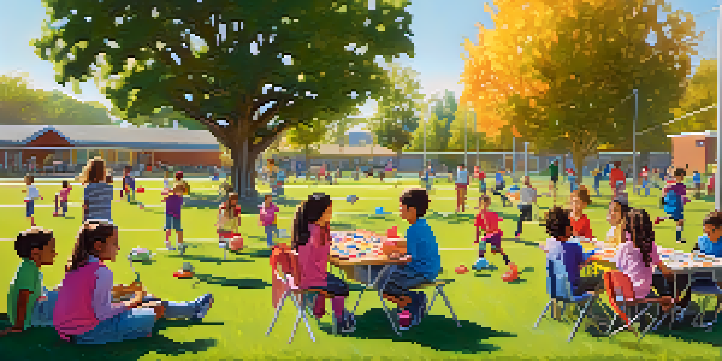 Children engaging in various after-school activities, including painting and playing soccer, in a lively and colorful environment.