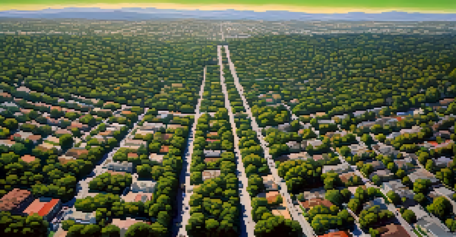 An aerial view of Redwood City highlighting the lush tree canopy amidst urban infrastructure.