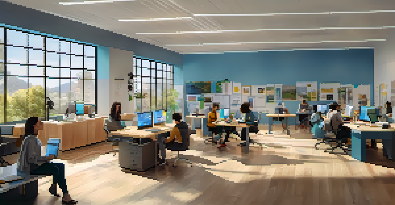 A collaborative workspace in Redwood City with entrepreneurs brainstorming and working together in a bright environment.