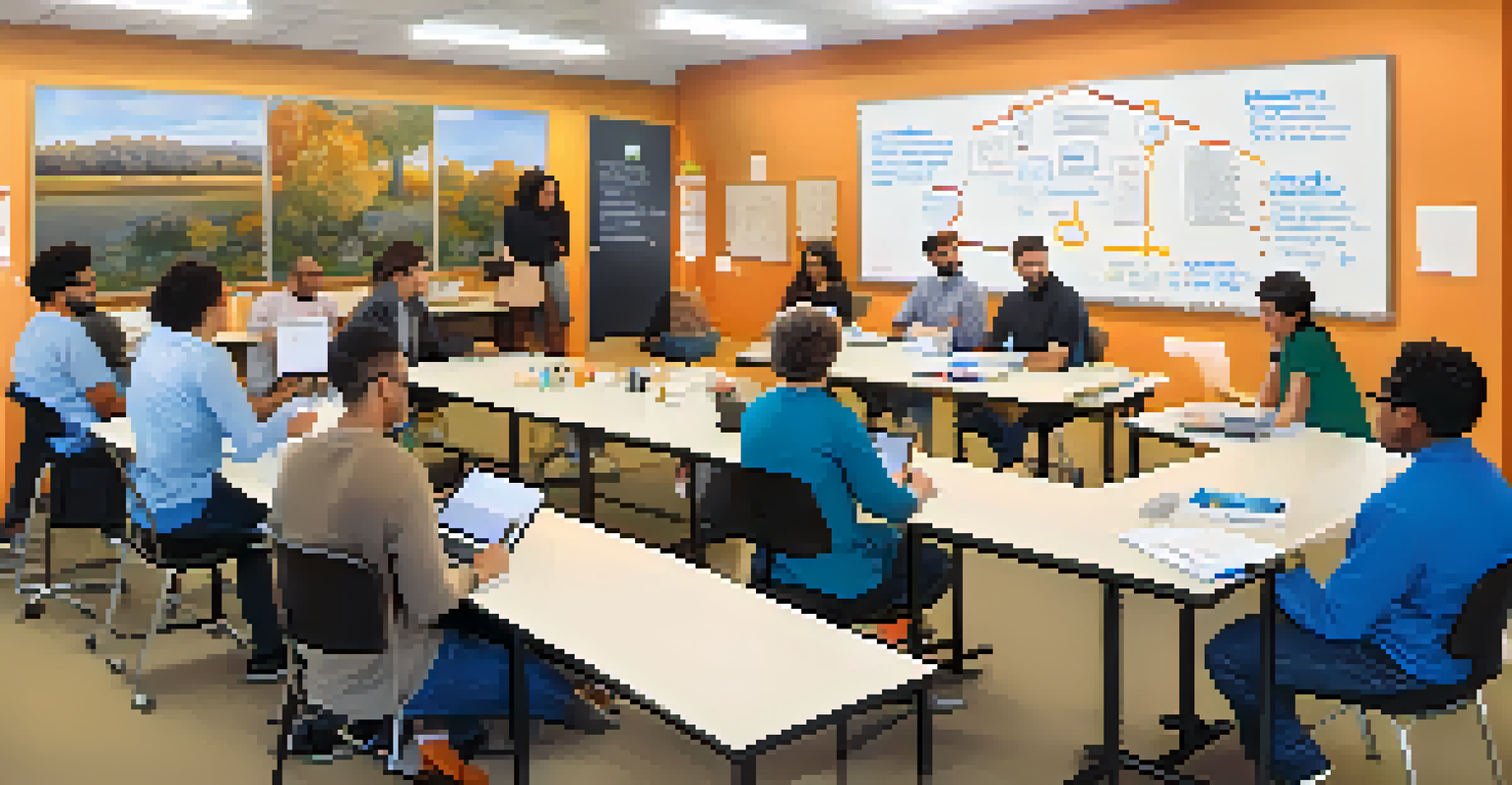 A workshop in Redwood City with a mentor guiding a group of engaged entrepreneurs in a warm and collaborative setting.