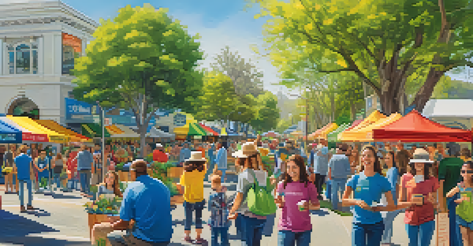 A lively Earth Day celebration in Redwood City with booths, volunteers, and children planting seeds.