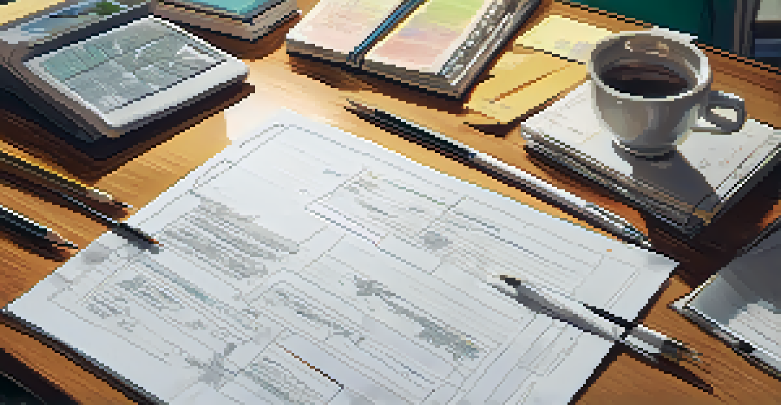 A close-up of a grant proposal document with artistic sketches and a budget breakdown on a wooden desk with art supplies.